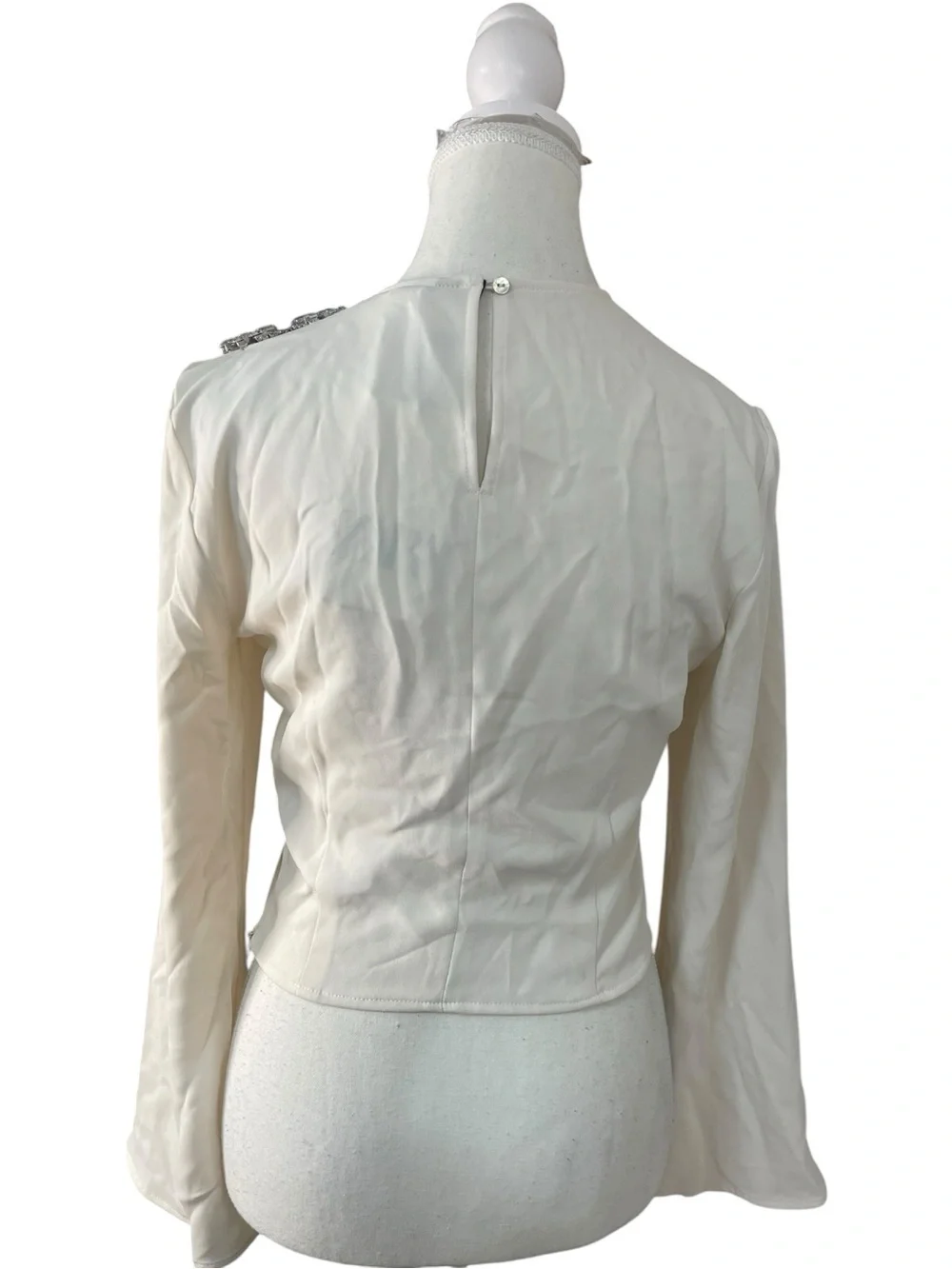 Zara Rhinestone on Shoulder Blouse Oyster White - Picture 8 of 16